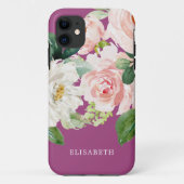 金ゴールドピンクアイボリー水彩フローラお名前 Case-Mate iPhoneケース (裏面)