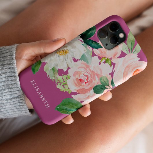 金ゴールドピンクアイボリー水彩フローラお名前 Case-Mate iPhoneケース