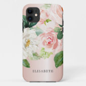 金ゴールドピンクアイボリー水彩フローラお名前 Case-Mate iPhoneケース (裏面)