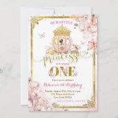 金ゴールドピンクアフリカプリンセスキャリッジファースト誕生日 招待状 (正面)