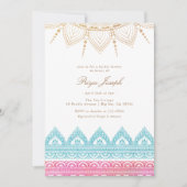 金ゴールドピンクインディアンヘナブライダルシャワー 招待状 (正面)