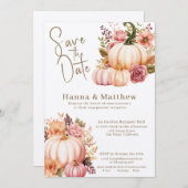 金ゴールドピンクウォーターカラーカボチャのバラは日付を保存 招待状 (正面/裏面)