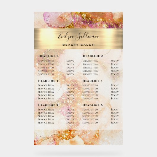 金ゴールドピンクウォーターフェイクカラーフォイル価格リスト アクリルサイン (正面)