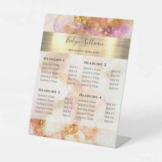 金ゴールドピンクウォーターフェイクカラーフォイル価格リスト 台座サイン (正面)