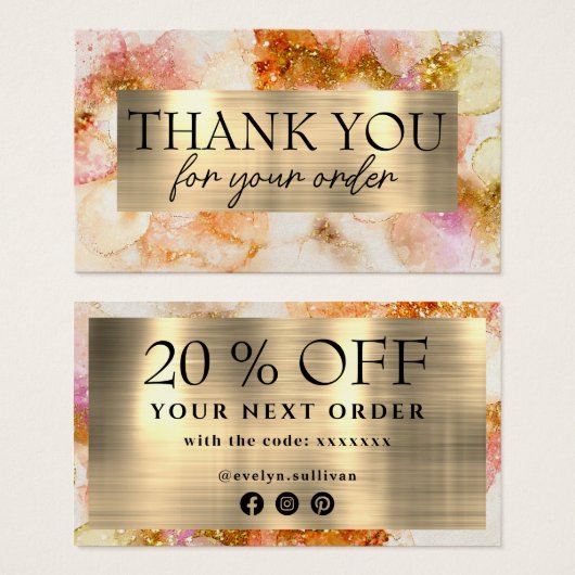金ゴールドピンクウォーターフェイクカラー箔ディスカウントカード (正面&裏面)