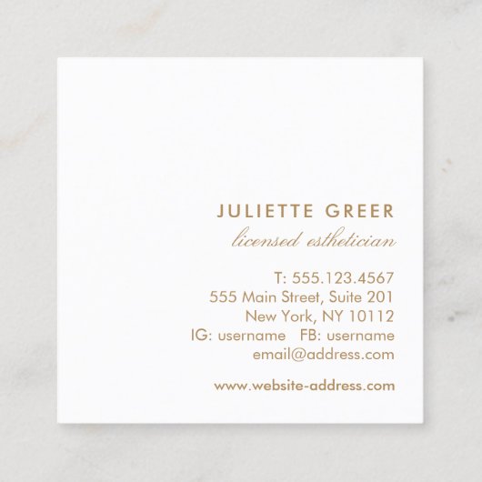 金ゴールドピンクウォーター色フローラ正方形 スクエア名刺 (裏面)