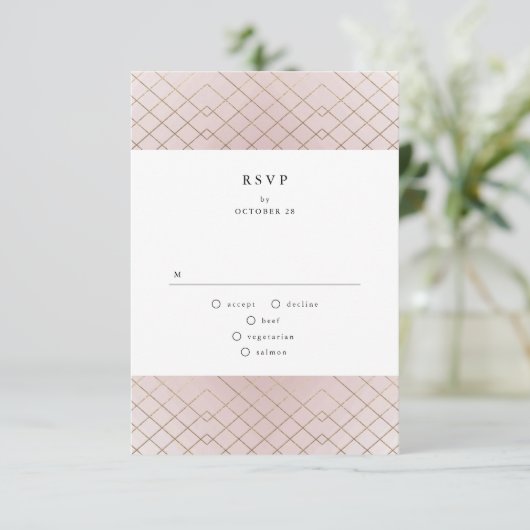 金ゴールドピンクエレガンスダイヤモンドジオデコ結婚ズ 出欠カード (スタンド正面)