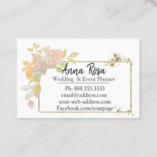 *~*金ゴールドピンクエレガントラベンダー水彩フラワー 名刺 (裏面)