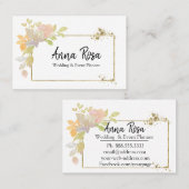 *~*金ゴールドピンクエレガントラベンダー水彩フラワー 名刺 (正面/裏面)