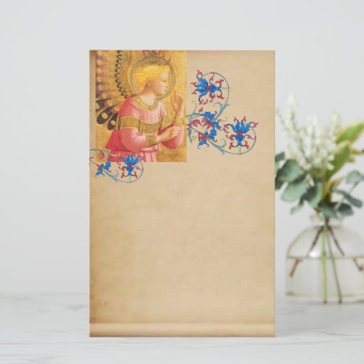 金ゴールドピンクエンジェルアンティークフローラパーチメント 便箋 (スタンド正面)