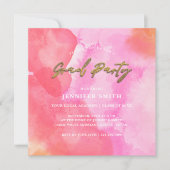 金ゴールドピンクオレンジ写真卒業パーティー 招待状 (正面)