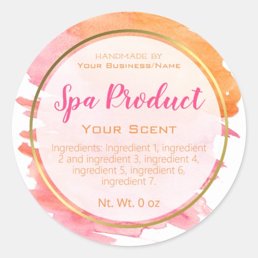 金ゴールドピンクオレンジ水彩風呂スパ及びスクラブ ラウンドシール (正面)