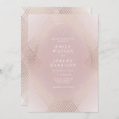 金ゴールドピンクオーバル幾何学アールデコギャツビー結婚ズ 招待状 (正面/裏面)
