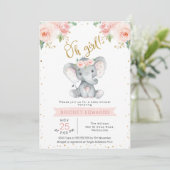 金ゴールドピンクガールズサファリエレファントベビージャーシャワー 招待状 (スタンド正面)