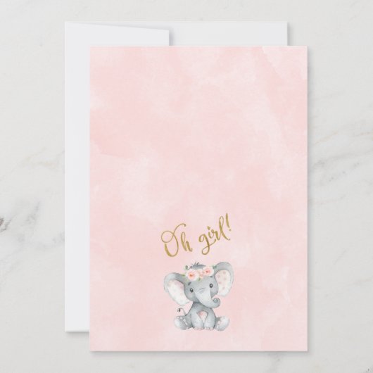 金ゴールドピンクガールズサファリエレファントベビージャーシャワー 招待状 (裏面)