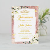 金ゴールドピンクキンセアニェラフローラスパークルティアラ 箔招待状 (立ち正面)