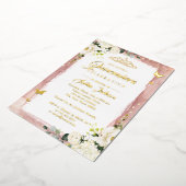 金ゴールドピンクキンセアニェラフローラスパークルティアラ 箔招待状 (回転した状態)