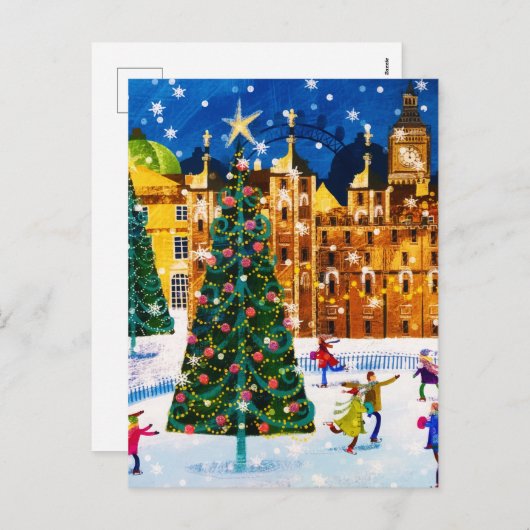 金ゴールドピンククリスマスウィンターアイススケートで滑る シーズンポストカード