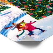 金ゴールドピンククリスマスウィンターアイススケートで滑る ポスター (角)