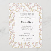 金ゴールドピンクグラムパール誕生日 招待状 (正面/裏面)