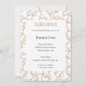 金ゴールドピンクグラムパール誕生日 招待状 (正面)