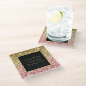 金ゴールドピンクグリジーグリッタースパークル ガラスコースター (アングル)