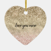 金ゴールドピンクグリジーグリッターラブ セラミックオーナメント (正面)