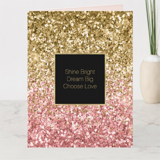 金ゴールドピンクグリッジグリッタースパークル カード (正面)