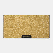 金ゴールドピンクグリッターの質感とキラキラ，モノグラム デスクマット (正面)