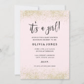 金ゴールドピンクグリッターガールベビーシャワー招待状 招待状 (正面)