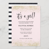 金ゴールドピンクグリッターガールベビーシャワー招待状 招待状 (正面/裏面)