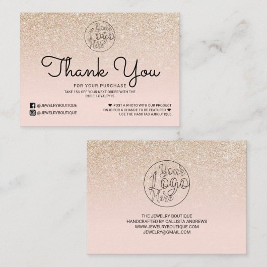 金ゴールドピンクグリッターグラデーションお客様ありがとう 名刺 (正面/裏面)