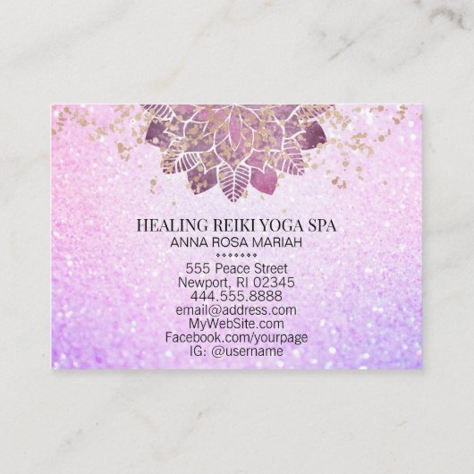 *~*金ゴールドピンクグリッタースピリチュアルヨガ霊気マンダラ 名刺 (裏面)