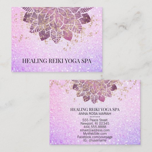 *~*金ゴールドピンクグリッタースピリチュアルヨガ霊気マンダラ 名刺 (正面/裏面)