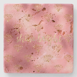 金ゴールドピンクグリッターダイヤモンド ストーンコースター