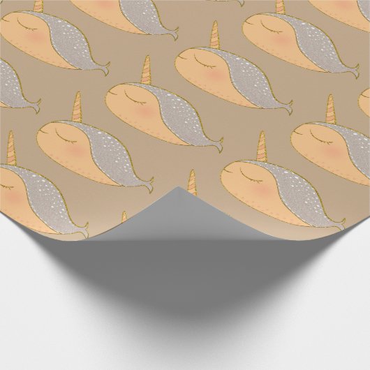 金ゴールドピンクグリッターナルホールユニコーンオブザシー ラッピングペーパー (角)