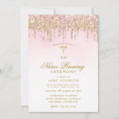 金ゴールドピンクグリッターナースピン留め式 招待状 (正面)