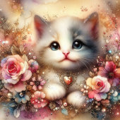 金ゴールドピンクグリッターフローラ水彩キャットバレンタイン シーズンカード