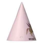 金ゴールドピンクグリッター飛んでいるユニコーン誕生日パーティー パーティーハット (左)