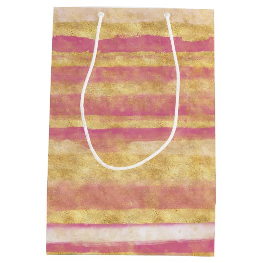 金ゴールドピンクグリッツストライプズ ミディアムペーパーバッグ (裏面)