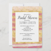 金ゴールドピンクグリッツストライプブライダルシャワー 招待状 (正面)