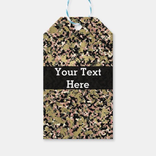 金ゴールドピンクグリーンブラックカモフラージパターンプリント ギフトタグ (正面)
