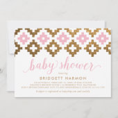 金ゴールドピンクサウスウエストブランケットのベビースシャワー 招待状 (正面)