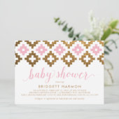 金ゴールドピンクサウスウエストブランケットのベビースシャワー 招待状 (スタンド正面)