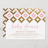 金ゴールドピンクサウスウエストブランケットのベビースシャワー 招待状 (正面/裏面)