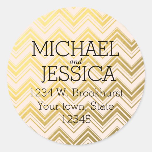 金ゴールドピンクシェブロンパーソナライズされた住所 ラウンドシール (正面)