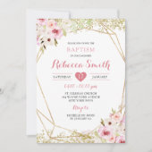 金ゴールドピンクジオメトリックフローラガールバプテスマ招待状 招待状 (正面)