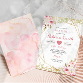 金ゴールドピンクジオメトリックフローラガールバプテスマ招待状 招待状