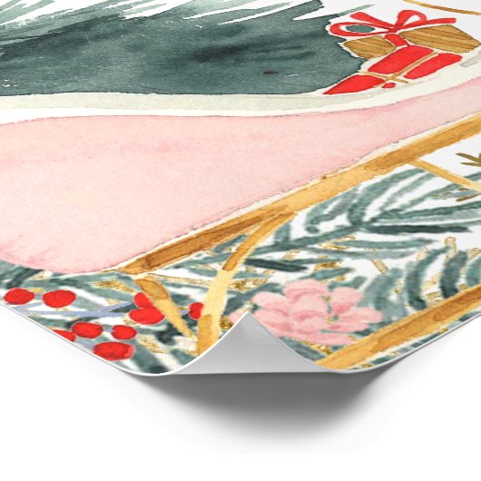 金ゴールドピンクスイクリスマスベビーシャワーゲストブック ポスター (角)