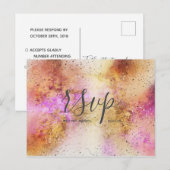 金ゴールドピンクスカイ水彩結婚式Rsvpはがき インビテーションポストカード (正面/裏面)